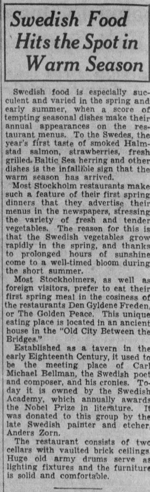 Stockholm Restaurant (Playboy Club, Skandia) - May 31 1936 Article (newer photo)
